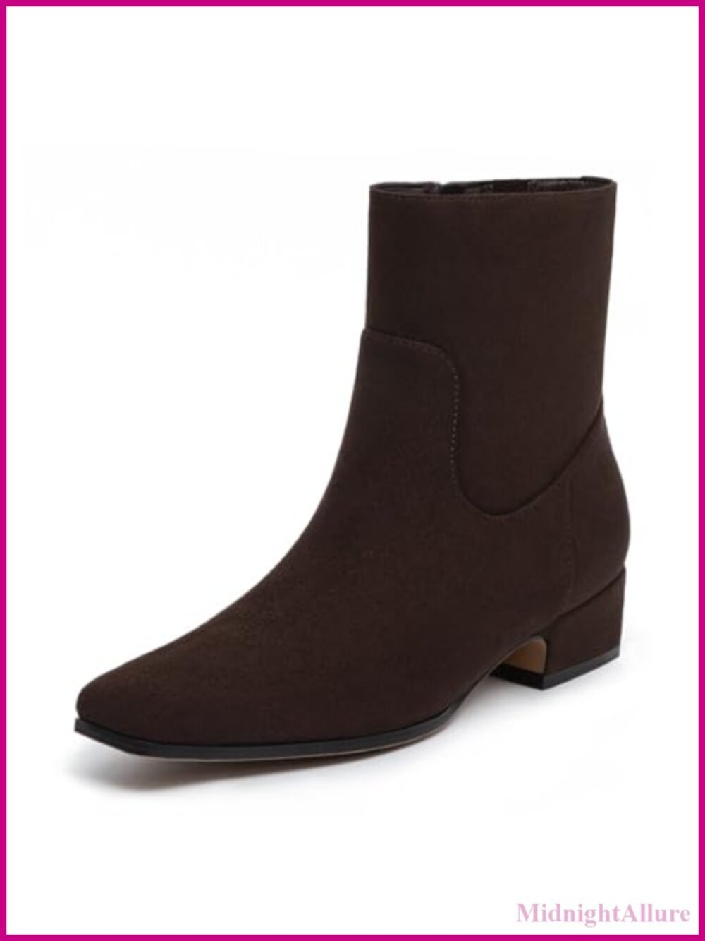 Women's Chunky Low Heel Square Toe Ankle Boots with Side Zipper